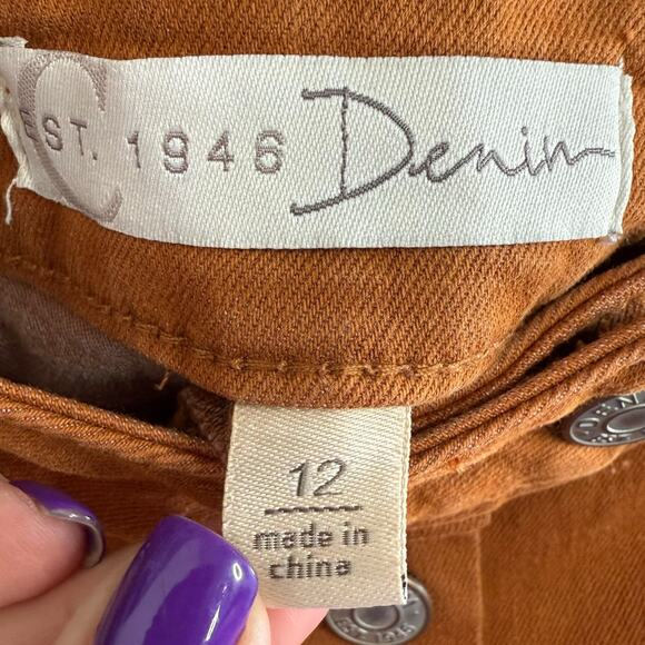 Cato Rust Brown Midi Length Stretchy Button Front Skirt Size 12 - Picture 4 of 5